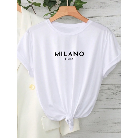 White Graphic Crewneck Tee Shirt Short Sleeve - Picture 1 of 11